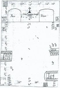Dibujo patio Villaceballos con colocacion de piezas Biblioteca Capit y Colom. Sev.