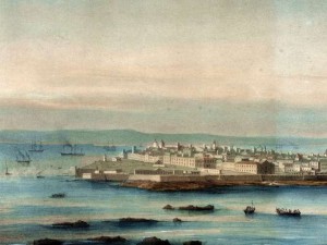 002 Vista_de_Cadiz desde el Castillo de S. Sebastián (detalle), por Ferdinand Perrot